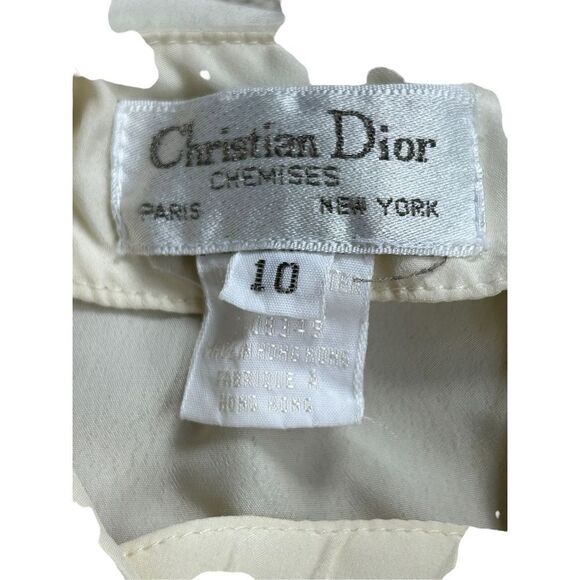 Christian Dior Vintage Chemises Long Sleeve Pleated Blouse Women's Cream Size 10 - Picture 4 of 10